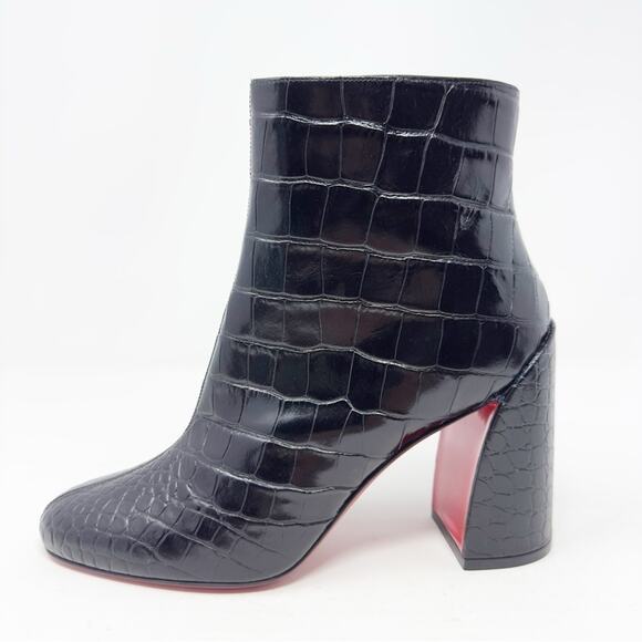 Christian Louboutin Turela Black Croc Embossed Leather Ankle Boots Size 38 - Picture 8 of 10